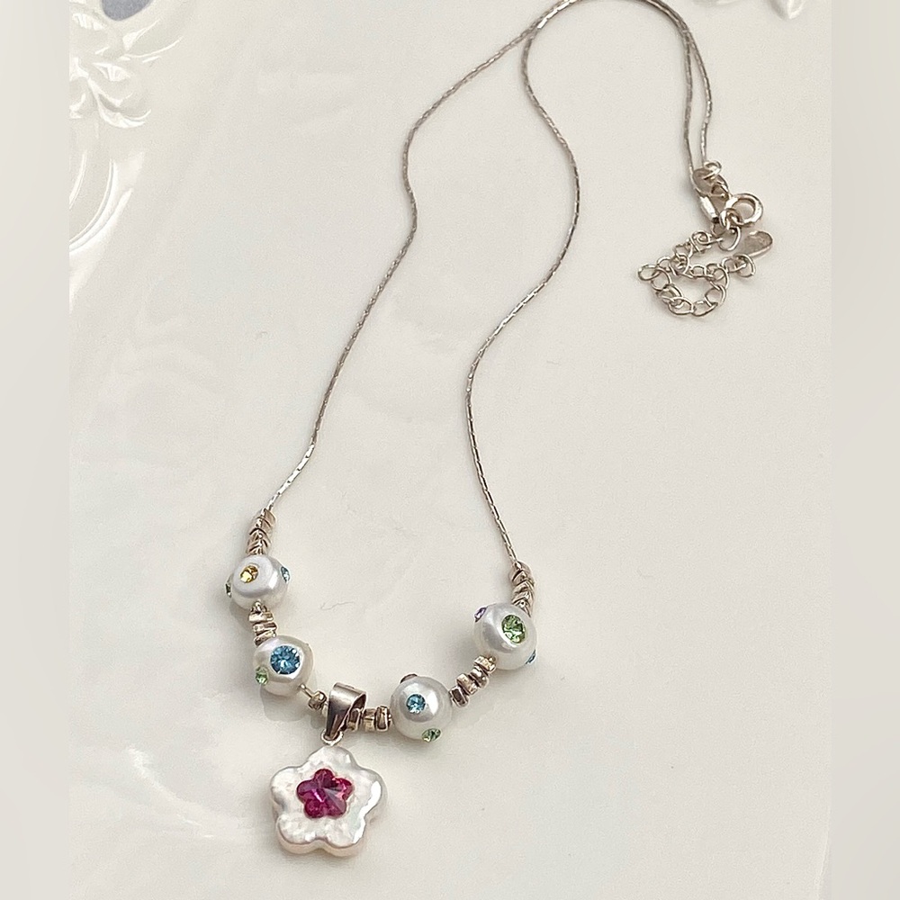 N277-Handmade S925 Freshwater Pearl Crystal Necklace - Picture 6 of 14
